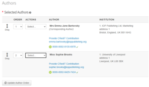 Assigning author roles in Scholar One