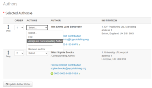 Assigning author roles in Scholar One