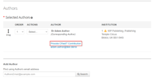 Screenshot of how to add CRediT for an author
