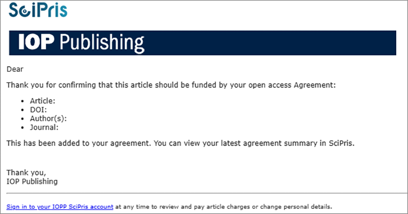 Library funding confirmation email