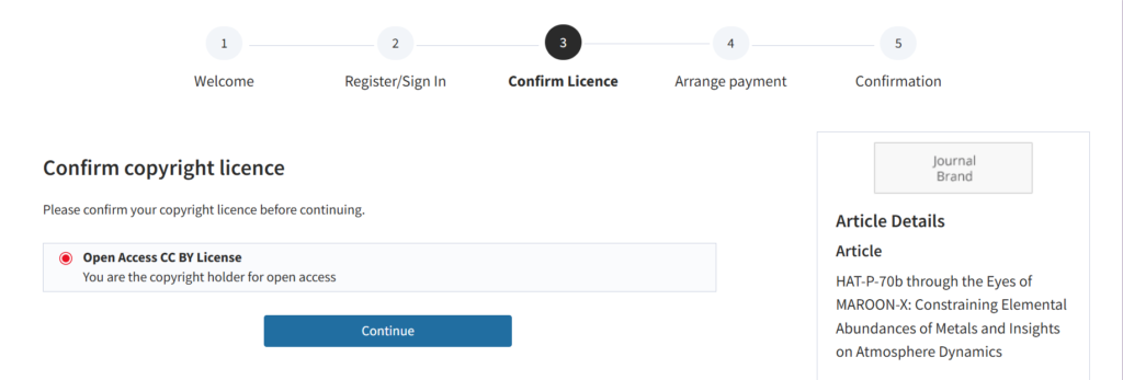 SciPris OA license step for authors